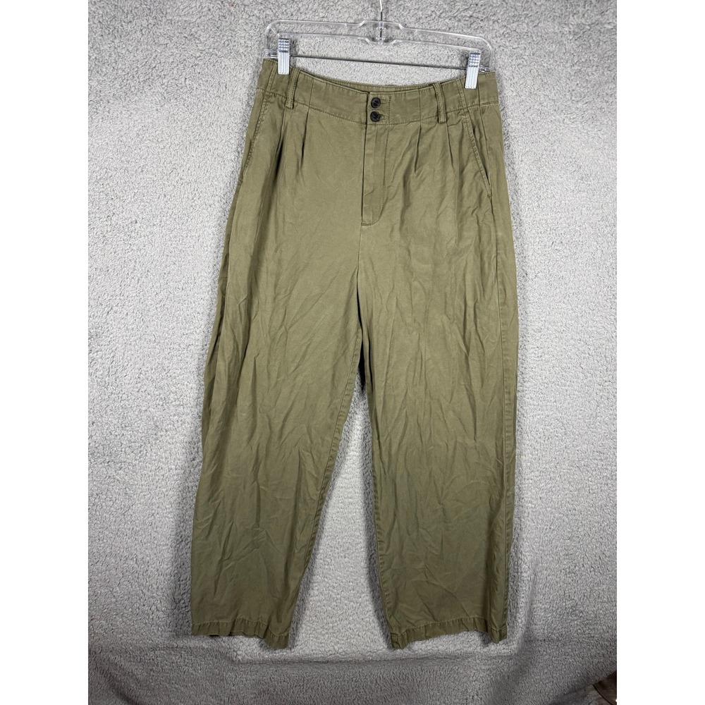 Madewell Harlow Wide-Leg Pants Womens 10 Green Lyocell Linen Pleated Twill Boho